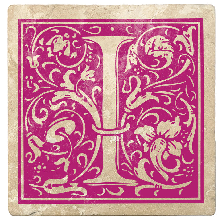 Tutti Frutti Pink Monogram Absorbent Stone 4" Square Drink Coasters, Set of 4