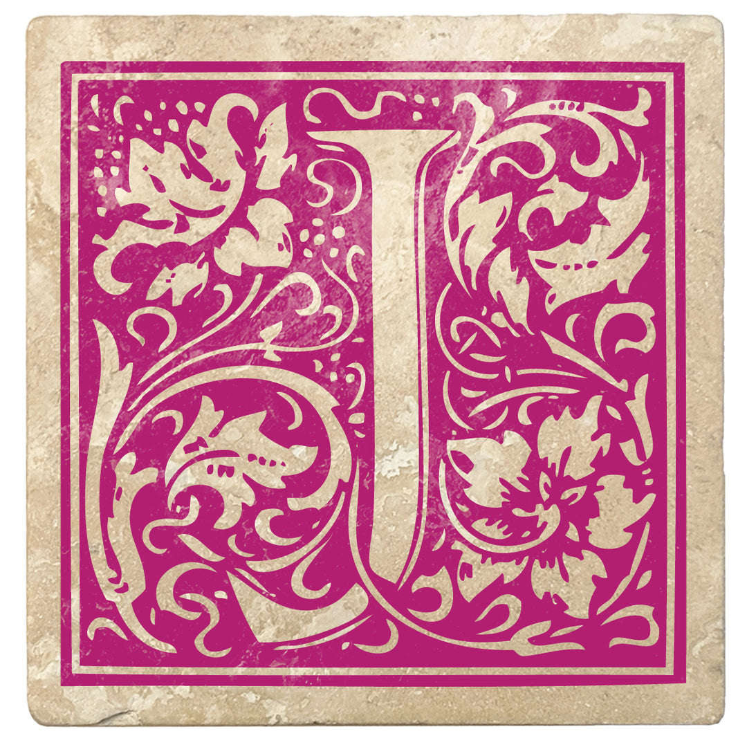 Tutti Frutti Pink Monogram Absorbent Stone 4" Square Drink Coasters, Set of 4