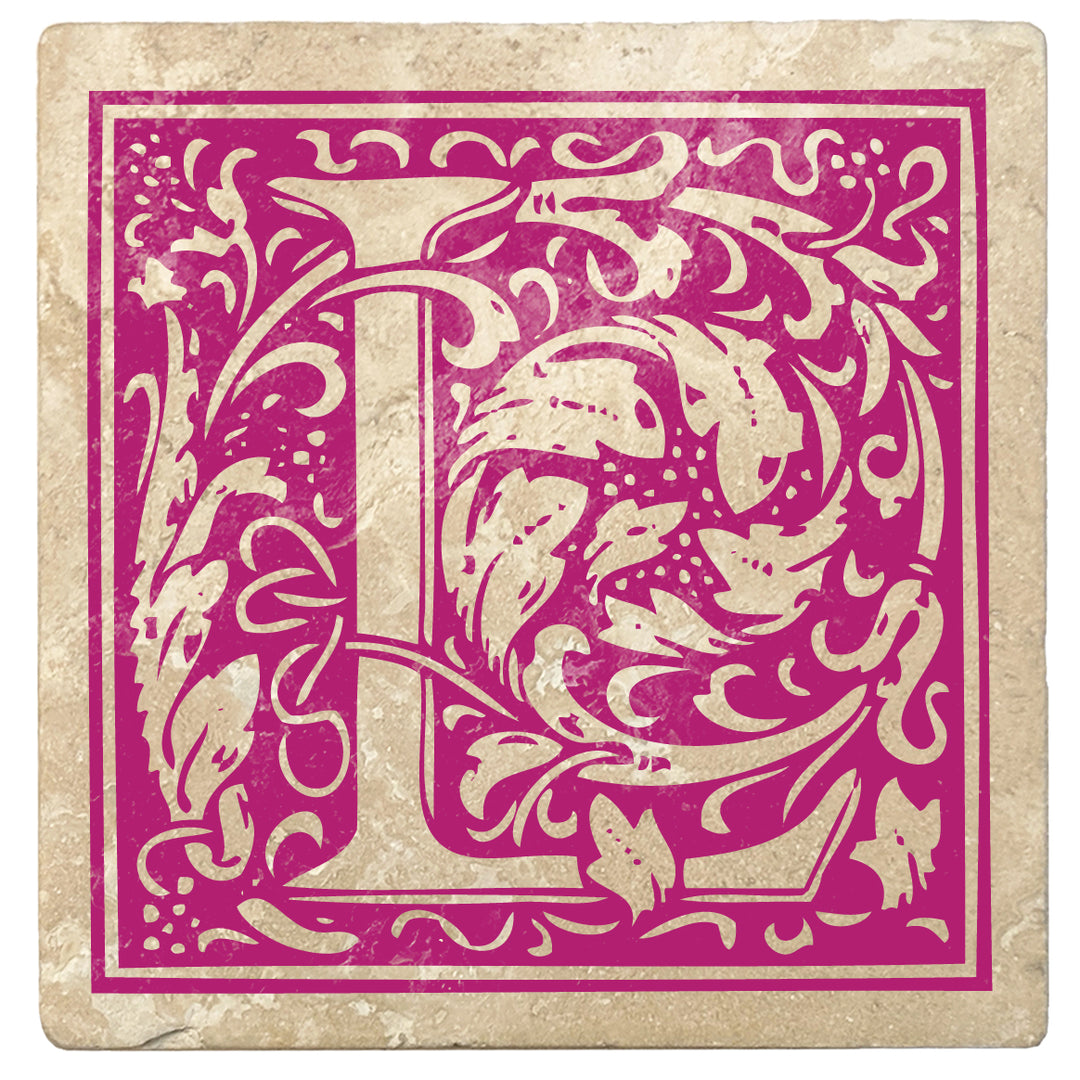 Tutti Frutti Pink Monogram Absorbent Stone 4" Square Drink Coasters, Set of 4