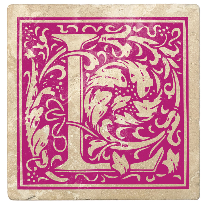 Tutti Frutti Pink Monogram Absorbent Stone 4" Square Drink Coasters, Set of 4