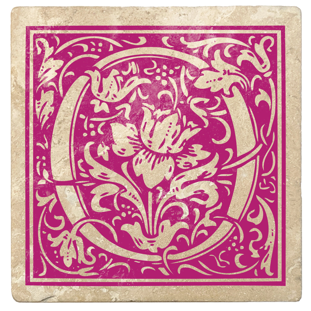 Tutti Frutti Pink Monogram Absorbent Stone 4" Square Drink Coasters, Set of 4