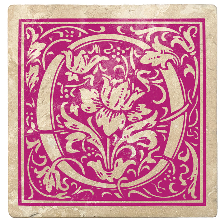 Tutti Frutti Pink Monogram Absorbent Stone 4" Square Drink Coasters, Set of 4