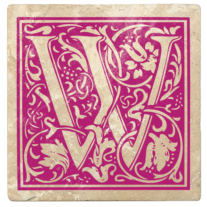 Tutti Frutti Pink Monogram Absorbent Stone 4" Square Drink Coasters, Set of 4
