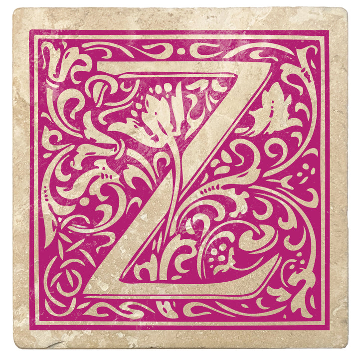 Tutti Frutti Pink Monogram Absorbent Stone 4" Square Drink Coasters, Set of 4