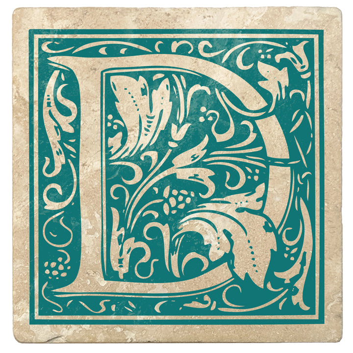 Tropical Teal Monogram Absorbent Stone 4" Square Drink Coasters, Set of 4