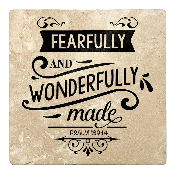Set of 4 Absorbent Stone 4" Religious Drink Coasters, Fearfully And Wonderfully Made