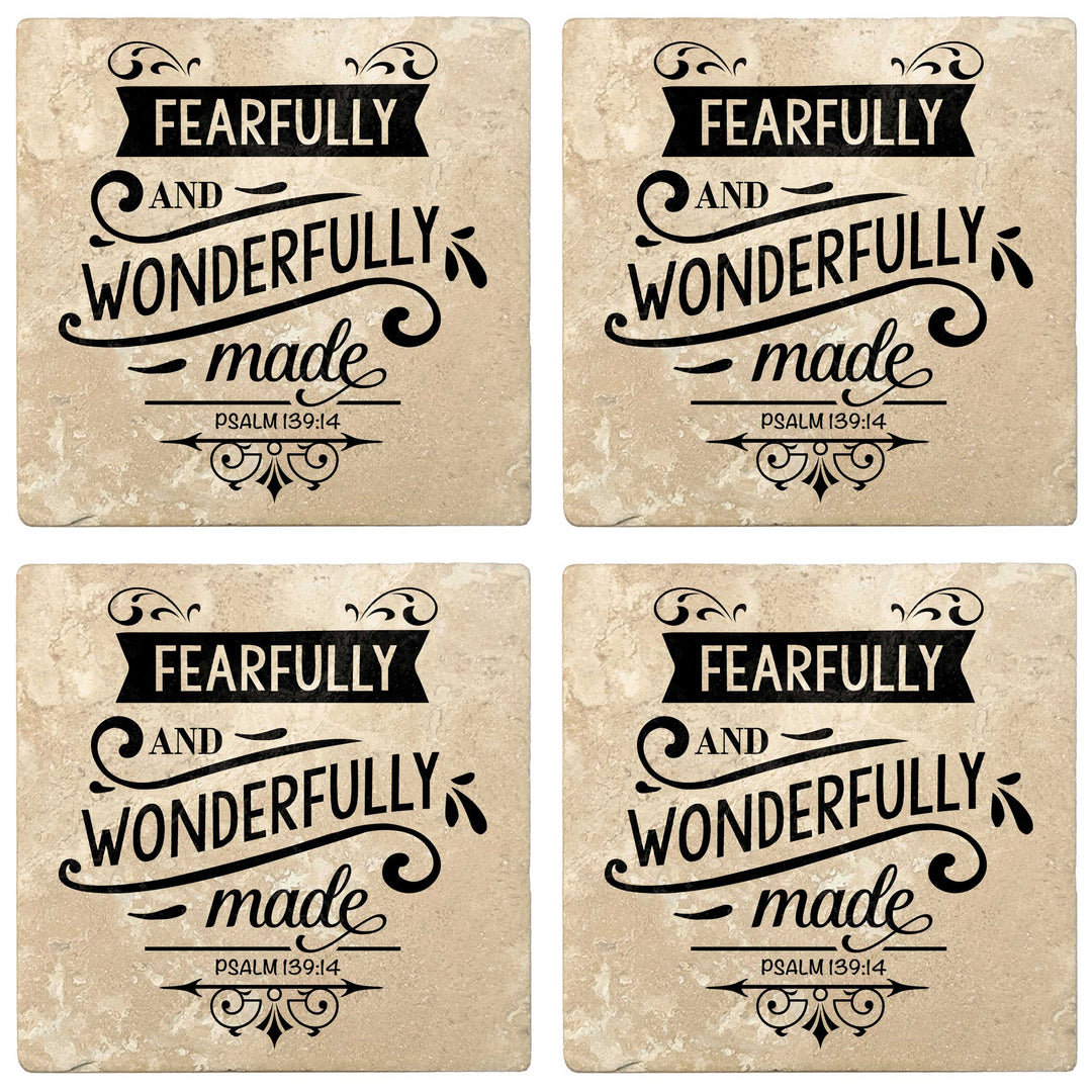 Set of 4 Absorbent Stone 4" Religious Drink Coasters, Fearfully And Wonderfully Made