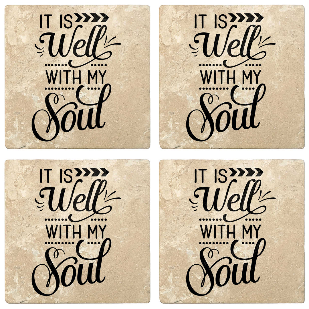 Set of 4 Absorbent Stone 4" Religious Drink Coasters, It Is Well With My Soul
