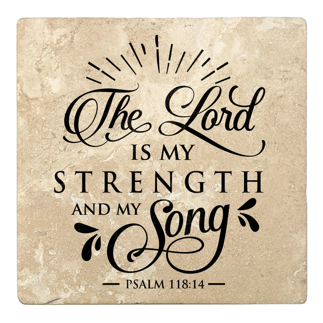 Set of 4 Absorbent Stone 4" Religious Drink Coasters, The Lord Is My Strength And My Song