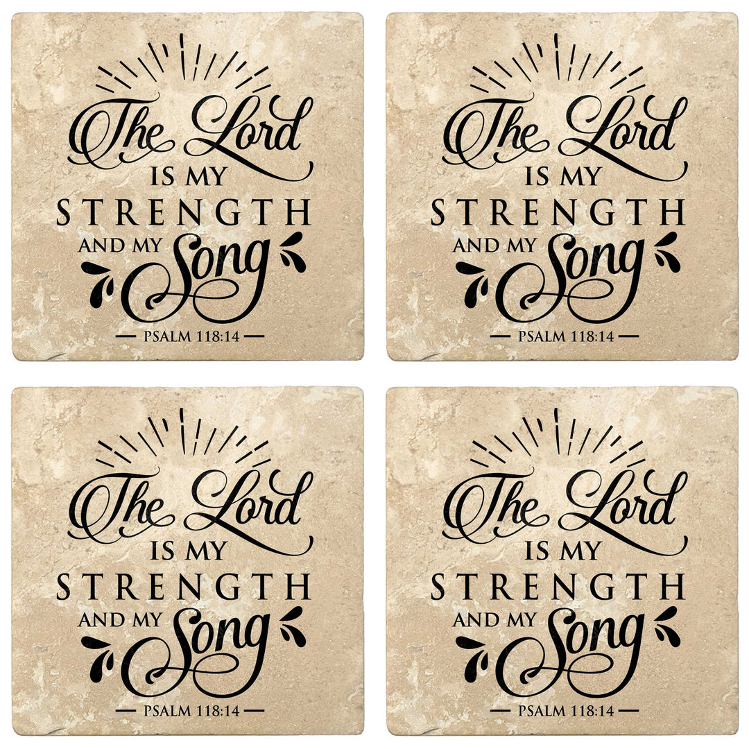 Set of 4 Absorbent Stone 4" Religious Drink Coasters, The Lord Is My Strength And My Song