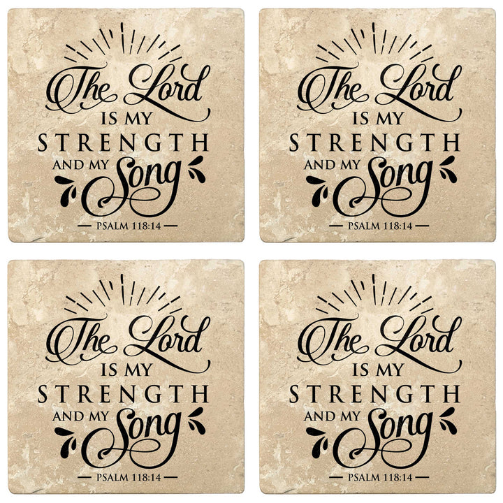 Set of 4 Absorbent Stone 4" Religious Drink Coasters, The Lord Is My Strength And My Song