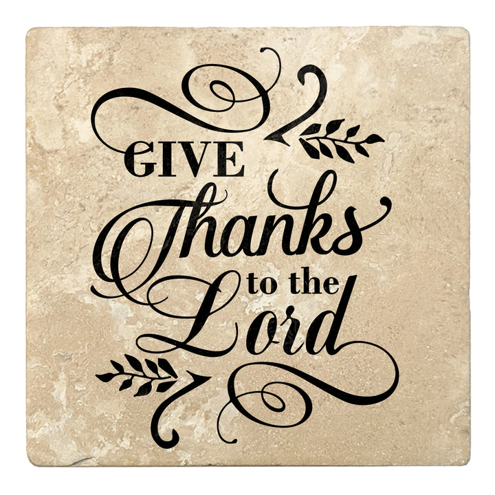Set of 4 Absorbent Stone 4" Religious Drink Coasters, Give Thanks To The Lord