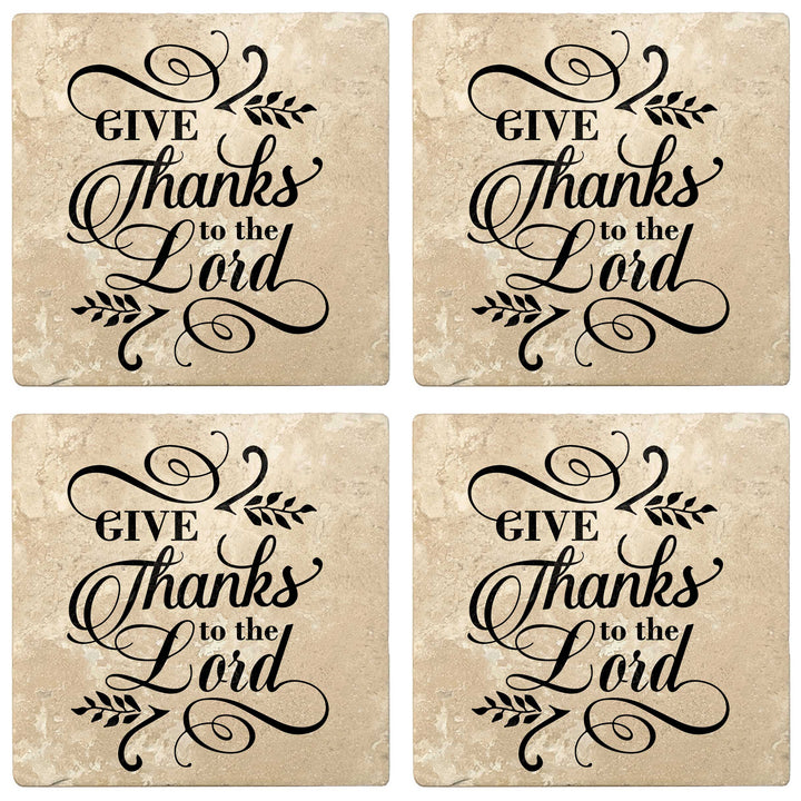 Set of 4 Absorbent Stone 4" Religious Drink Coasters, Give Thanks To The Lord