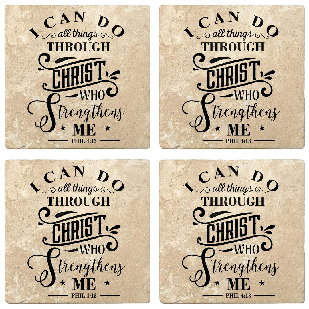 Set of 4 Absorbent Stone 4" Religious Drink Coasters, I Can Do All Things Through Christ