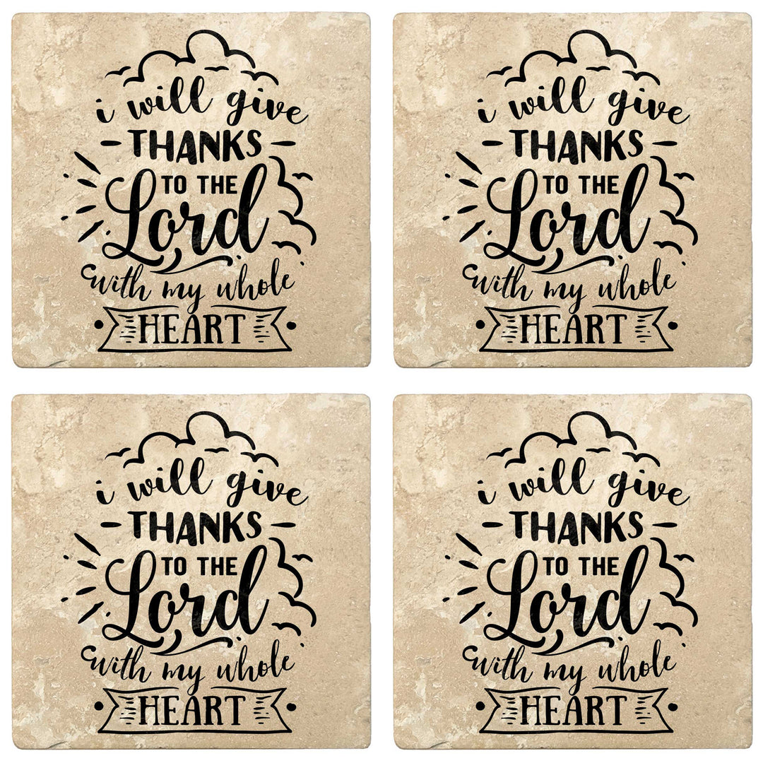 Set of 4 Absorbent Stone 4" Religious Drink Coasters, I Will Give Thanks To The Lord