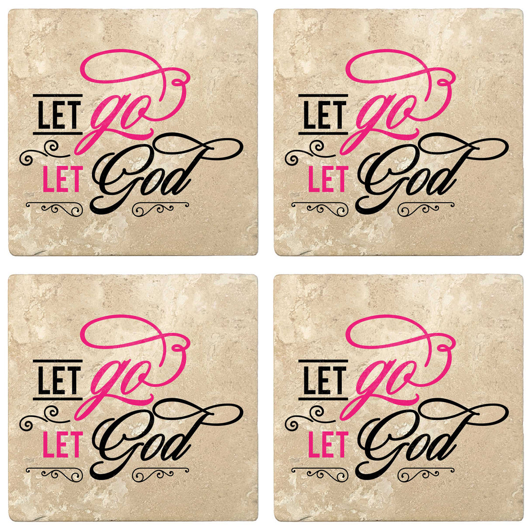 Set of 4 Absorbent Stone 4" Religious Drink Coasters, Let Go Let God