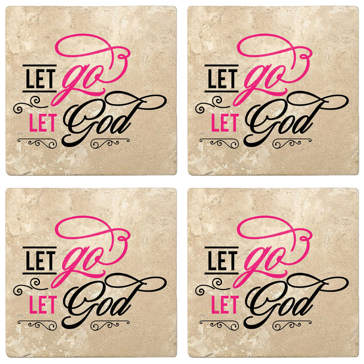 Set of 4 Absorbent Stone 4" Religious Drink Coasters, Let Go Let God