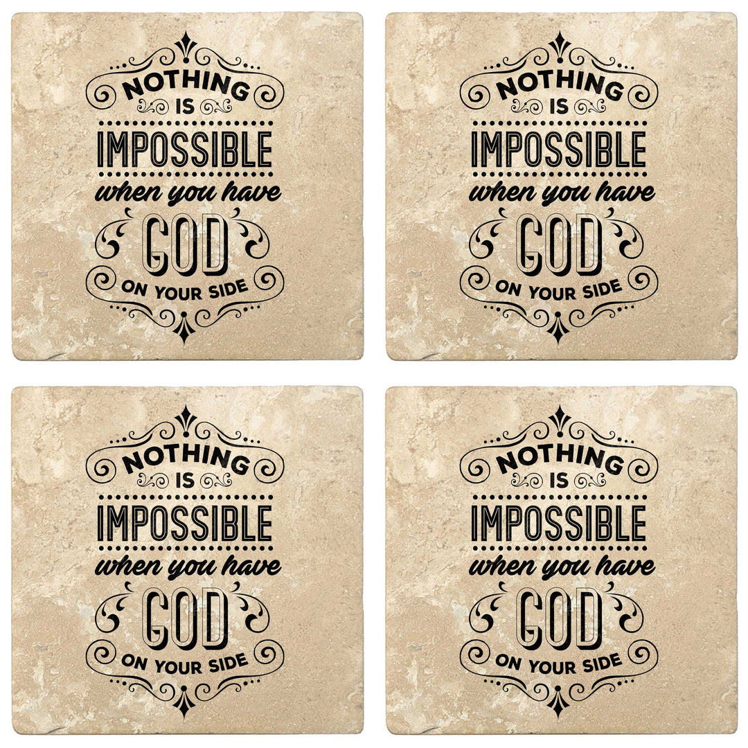 Set of 4 Absorbent Stone 4" Religious Drink Coasters, Nothing Is Impossible When You Have God