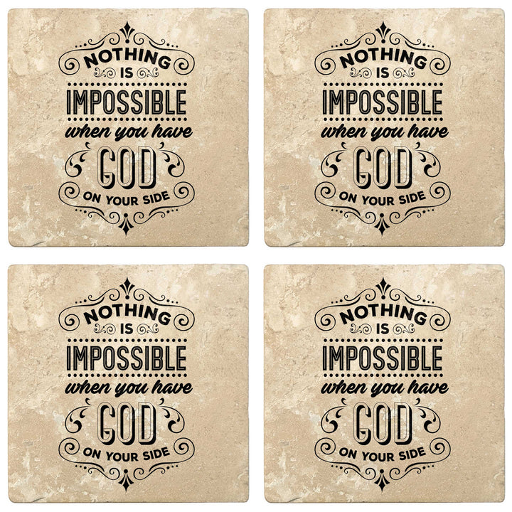 Set of 4 Absorbent Stone 4" Religious Drink Coasters, Nothing Is Impossible When You Have God
