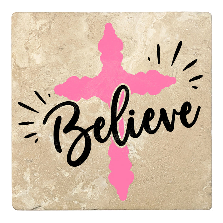 Set of 4 Absorbent Stone 4" Religious Drink Coasters, Believe