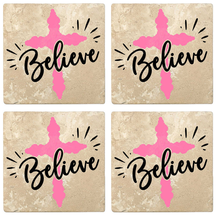 Set of 4 Absorbent Stone 4" Religious Drink Coasters, Believe