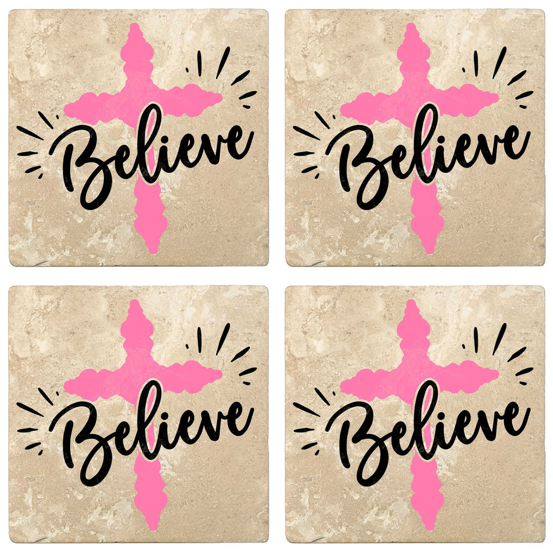 Set of 4 Absorbent Stone 4" Religious Drink Coasters, Believe