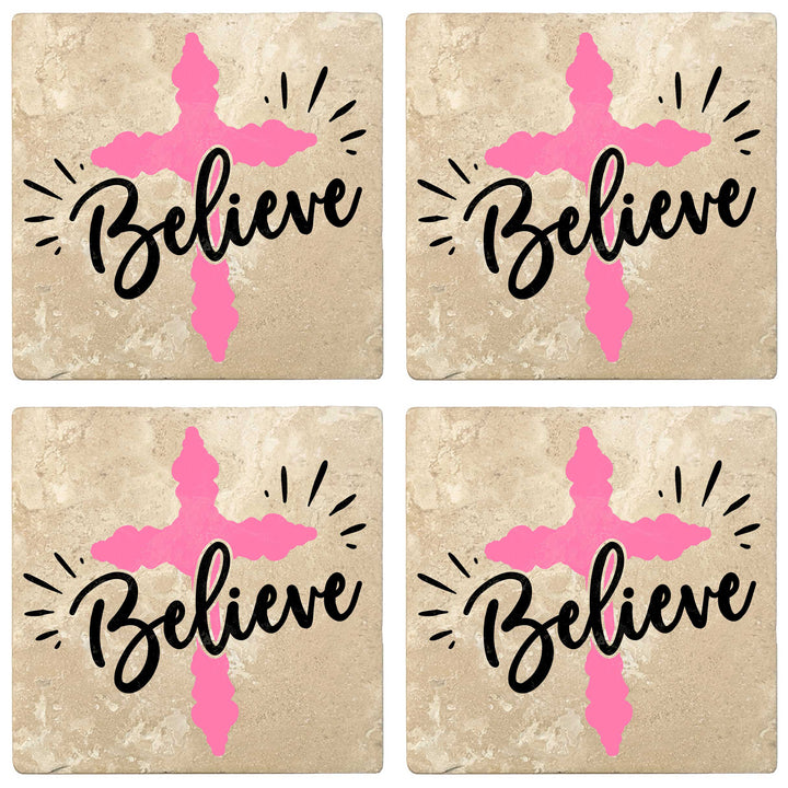 Set of 4 Absorbent Stone 4" Religious Drink Coasters, Believe