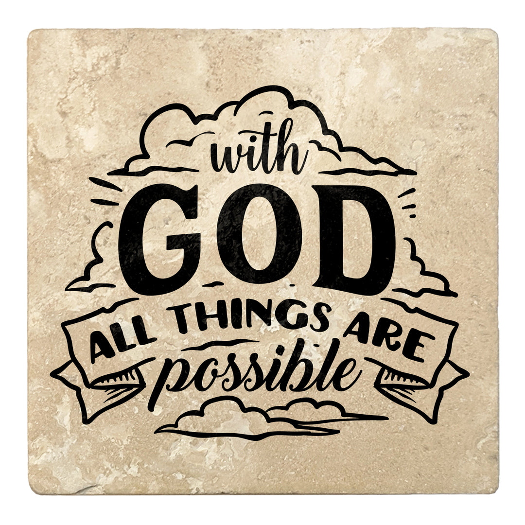 Set of 4 Absorbent Stone 4" Religious Drink Coasters, With God All Things Are Possible