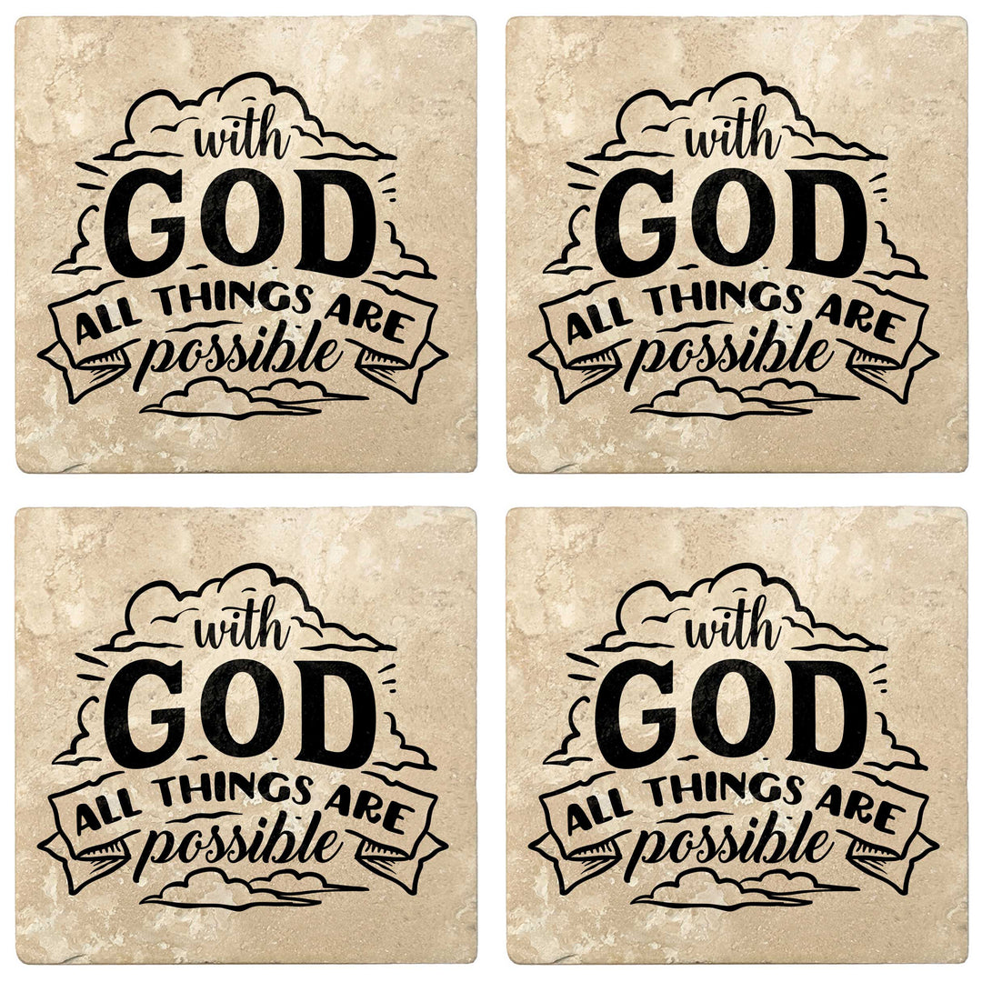 Set of 4 Absorbent Stone 4" Religious Drink Coasters, With God All Things Are Possible