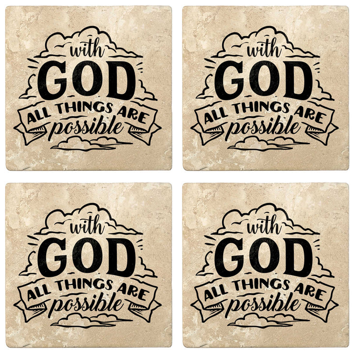 Set of 4 Absorbent Stone 4" Religious Drink Coasters, With God All Things Are Possible