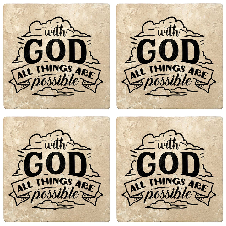 Set of 4 Absorbent Stone 4" Religious Drink Coasters, With God All Things Are Possible