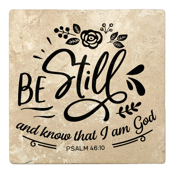 Set of 4 Absorbent Stone 4" Religious Drink Coasters, Be Still And Know That I Am God