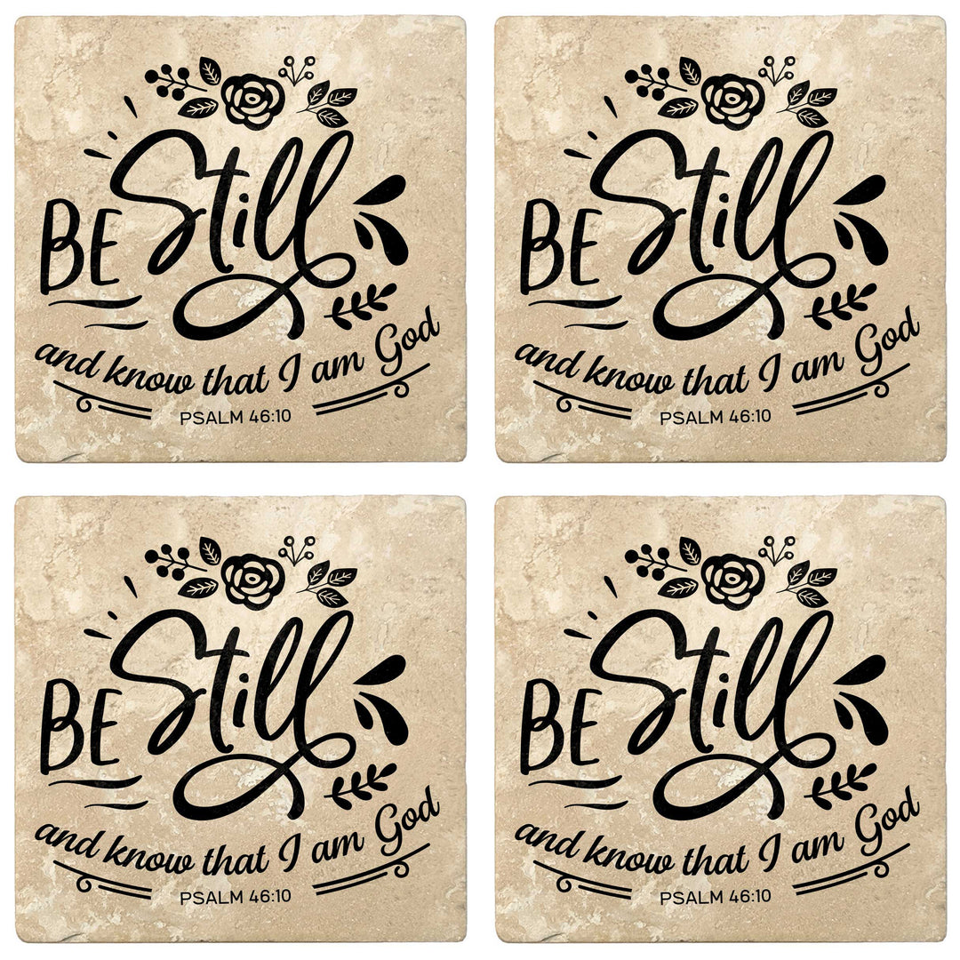 Set of 4 Absorbent Stone 4" Religious Drink Coasters, Be Still And Know That I Am God
