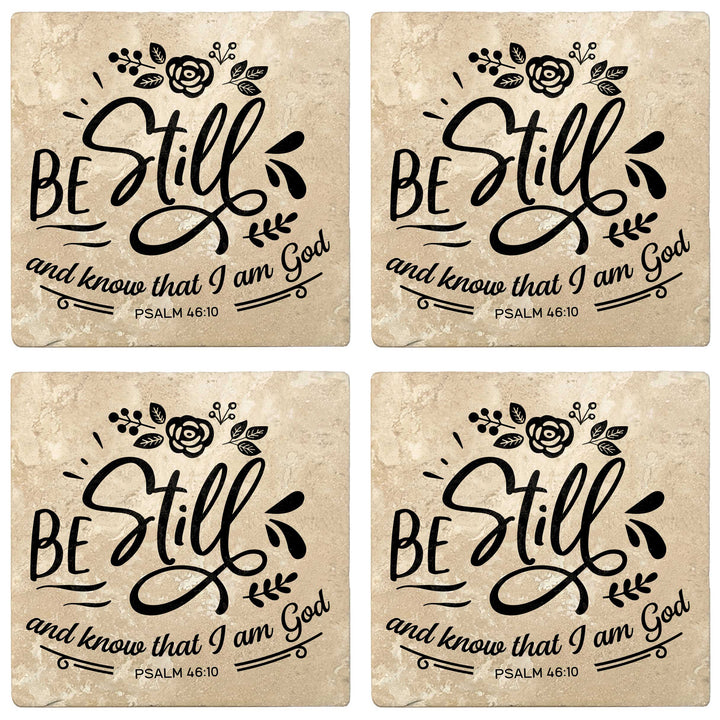 Set of 4 Absorbent Stone 4" Religious Drink Coasters, Be Still And Know That I Am God