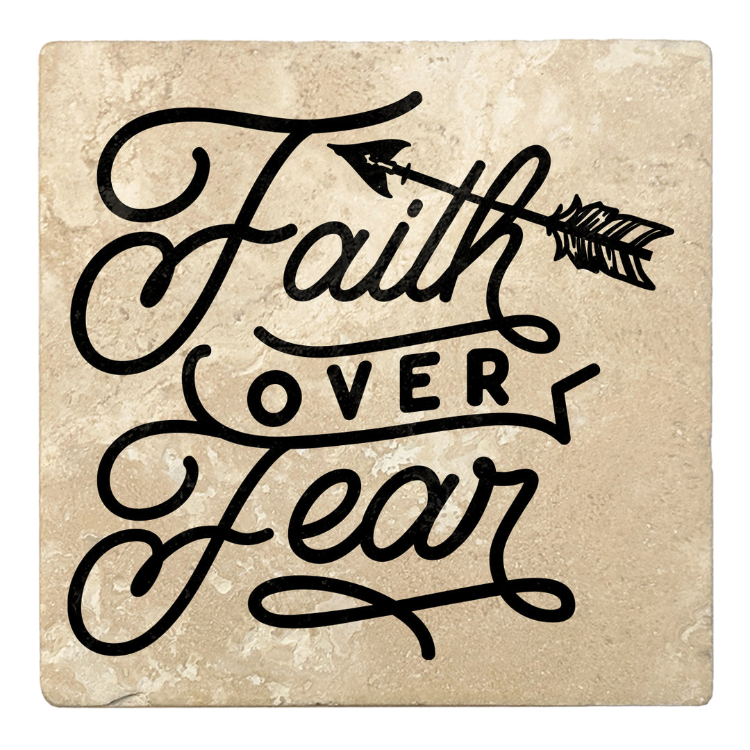 Set of 4 Absorbent Stone 4" Religious Drink Coasters, Faith Over Fear