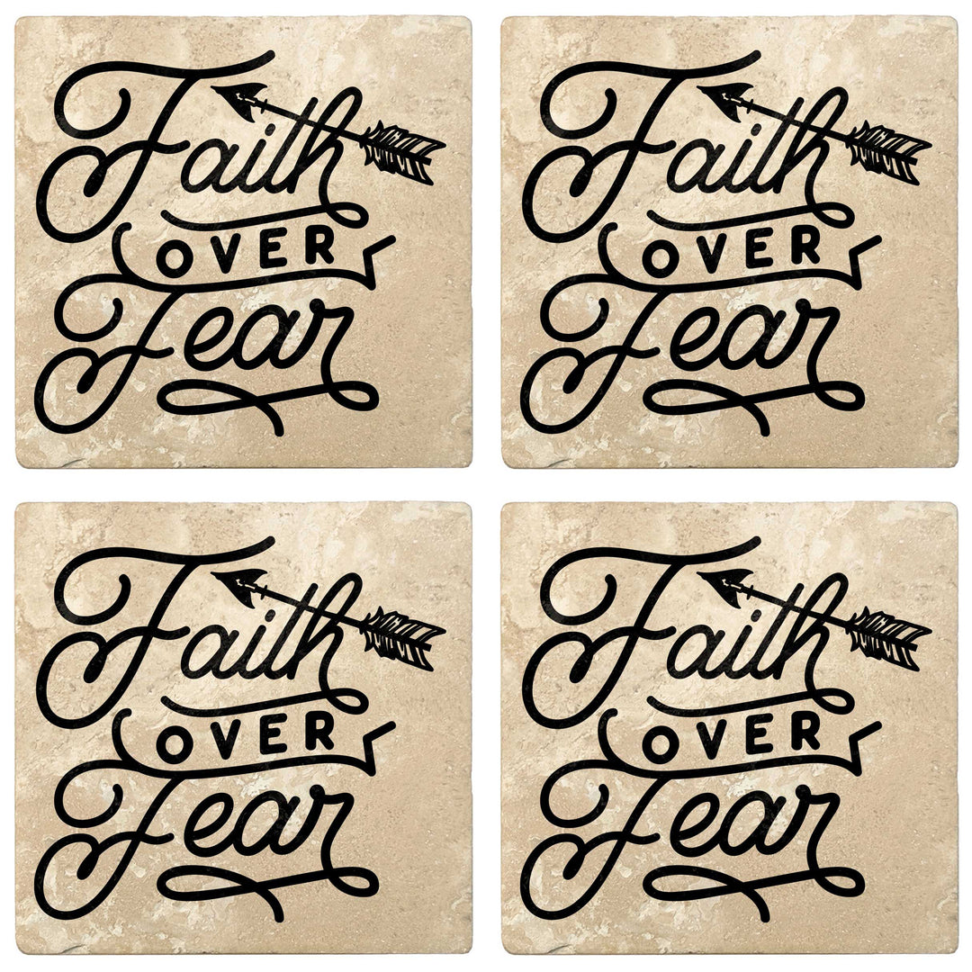 Set of 4 Absorbent Stone 4" Religious Drink Coasters, Faith Over Fear