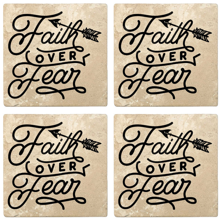 Set of 4 Absorbent Stone 4" Religious Drink Coasters, Faith Over Fear
