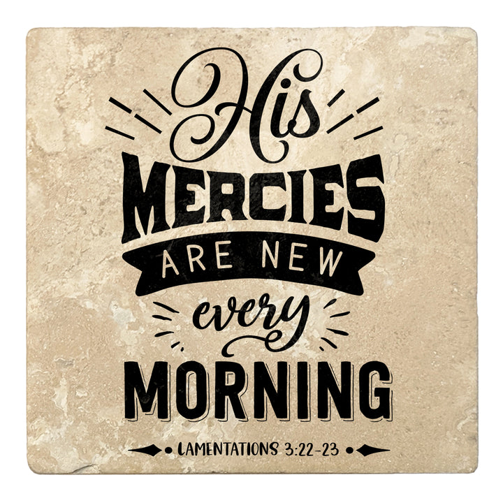 Set of 4 Absorbent Stone 4" Religious Drink Coasters, His Mercies Are New Every Morning