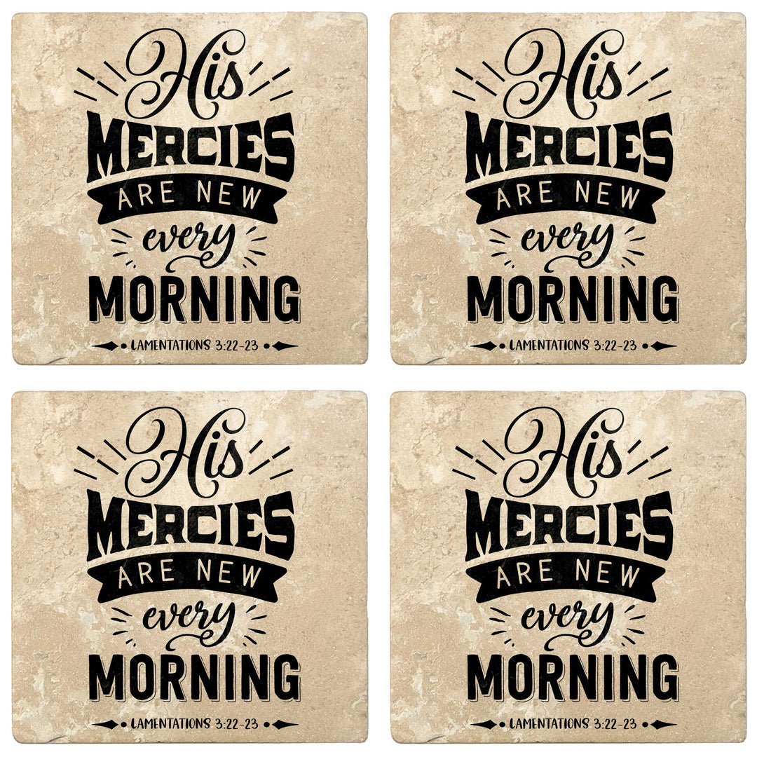 Set of 4 Absorbent Stone 4" Religious Drink Coasters, His Mercies Are New Every Morning