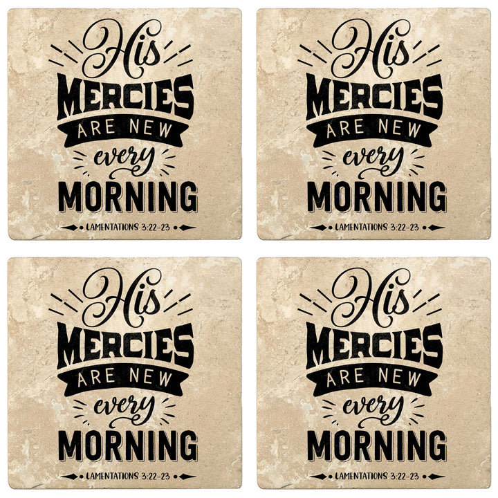 Set of 4 Absorbent Stone 4" Religious Drink Coasters, His Mercies Are New Every Morning