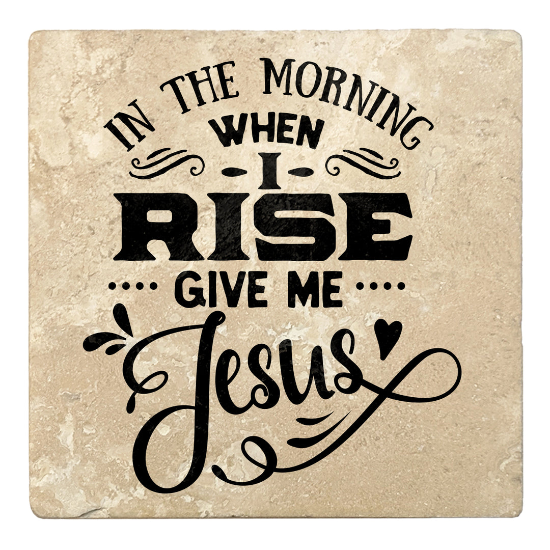 Set of 4 Absorbent Stone 4" Religious Drink Coasters, In The Morning When I Rise Give Me Jesus