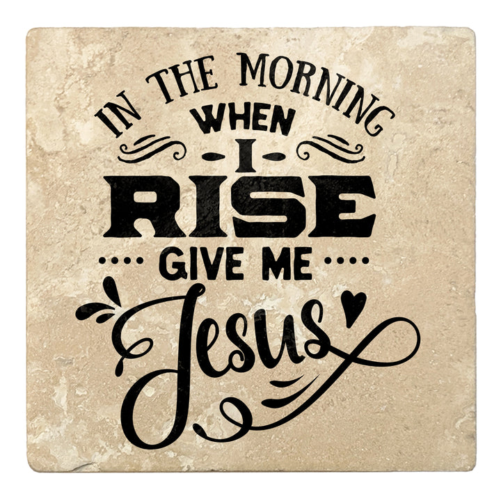 Set of 4 Absorbent Stone 4" Religious Drink Coasters, In The Morning When I Rise Give Me Jesus