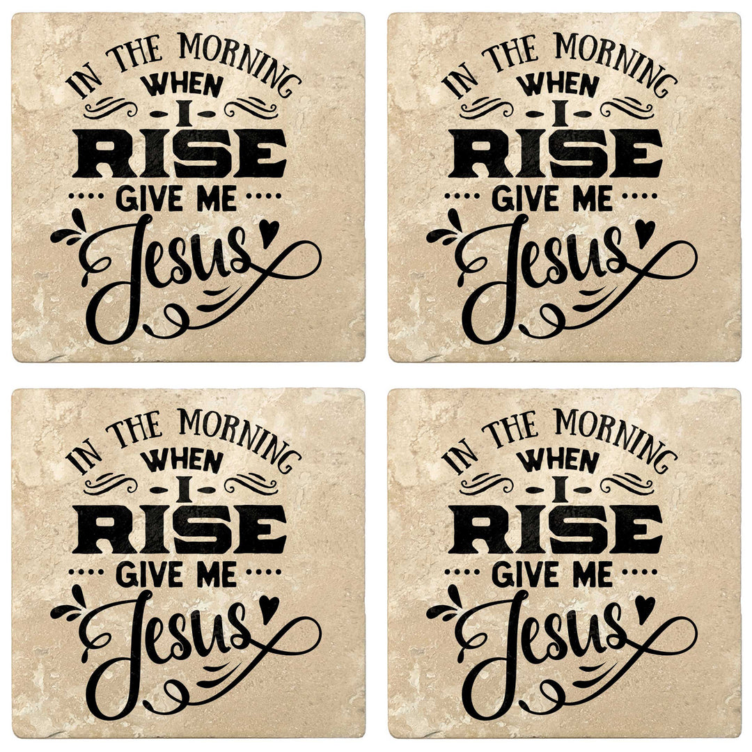 Set of 4 Absorbent Stone 4" Religious Drink Coasters, In The Morning When I Rise Give Me Jesus
