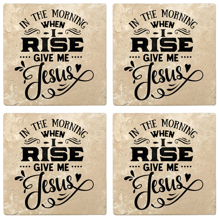 Set of 4 Absorbent Stone 4" Religious Drink Coasters, In The Morning When I Rise Give Me Jesus
