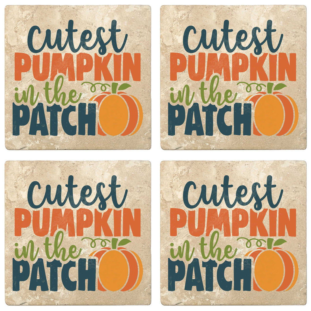 Set of 4 Absorbent Stone 4" Fall Autumn Coasters, Cutest Pumpkin In The Patch