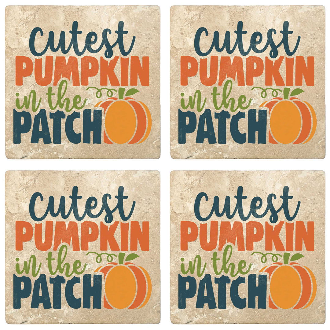 Set of 4 Absorbent Stone 4" Fall Autumn Coasters, Cutest Pumpkin In The Patch