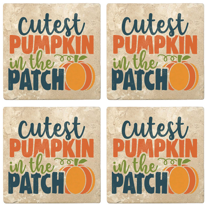 Set of 4 Absorbent Stone 4" Fall Autumn Coasters, Cutest Pumpkin In The Patch