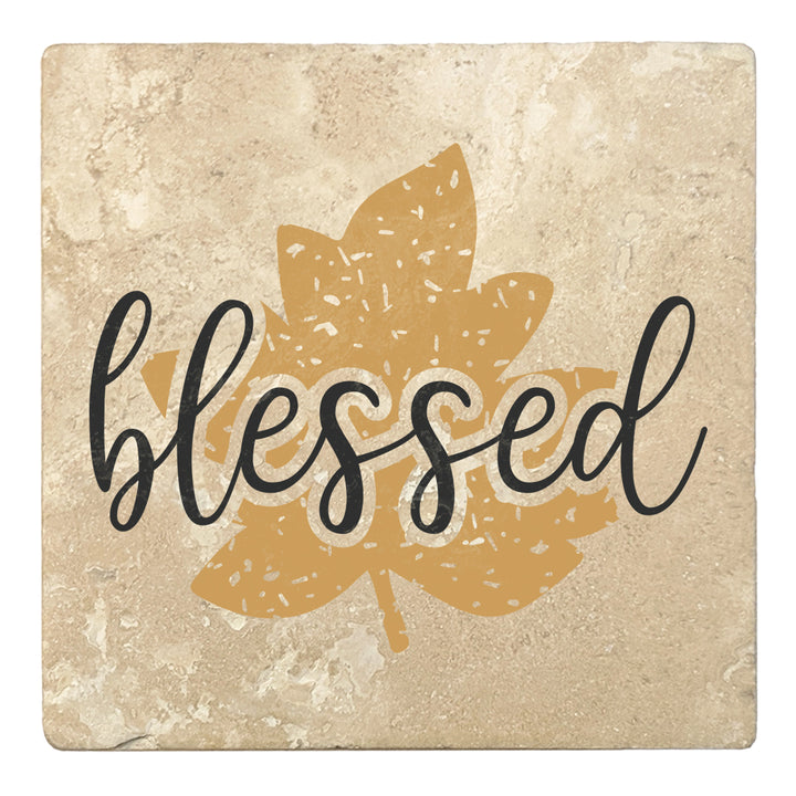 Set of 4 Absorbent Stone 4" Fall Autumn Coasters, Blessed