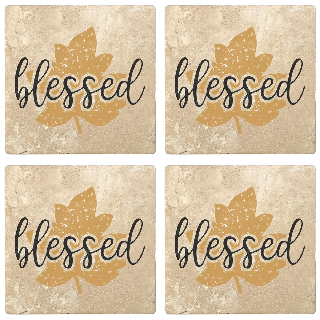 Set of 4 Absorbent Stone 4" Fall Autumn Coasters, Blessed