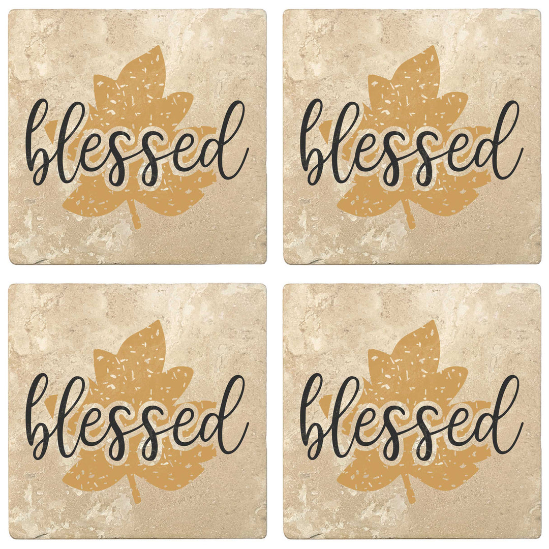 Set of 4 Absorbent Stone 4" Fall Autumn Coasters, Blessed